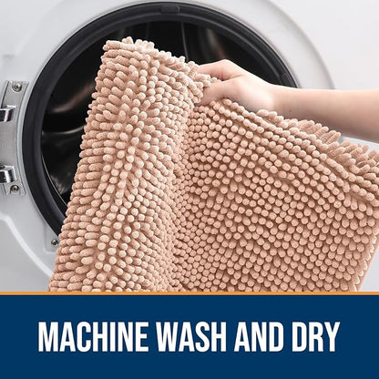 OLANLY Dog Door Mat for Muddy Paws 47x17, Absorbs Moisture and Dirt, Absorbent Non-Slip Washable Doormat, Quick Dry Chenille Mud Mat for Dogs, Entry Indoor Entryway Carpet for Inside Floor, Peach