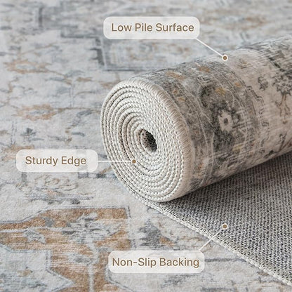 GENIMO Runner Rug 2'6''x10, Non Slip Vintage Hallway Runner Rugs, Low Pile Lightweight Machine Washable Mat for Hallway, Entryway, Bedroom, Kitchen and Corridor, Light Taupe Brown