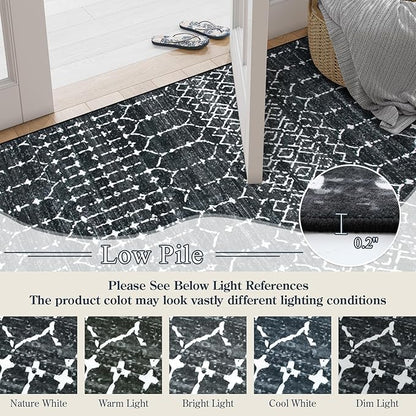 Lahome Moroccan Black 9x12 Rug for Living Room, Washable Non-Slip Ultra-Thin Stain Resistant Area Rug for Dining Room Table, Geometric Print Modren Indoor Carpet for Bedroom Office