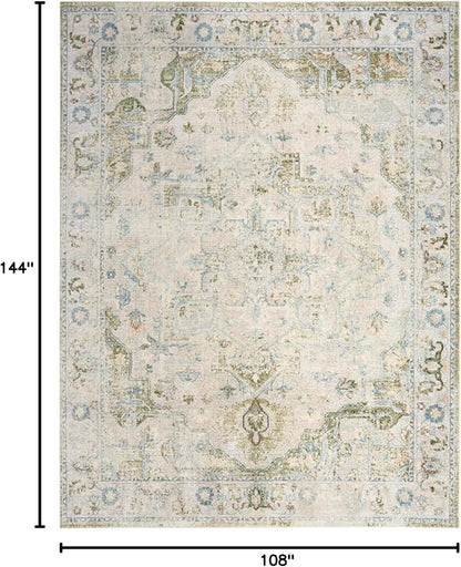 Nourison Home Astra Machine Washable Blue Green 9' x 12' Area Rug - Easy Clean, Non Shedding, Bed Room, Living Room, Dining Room, Kitchen (9' x 12')