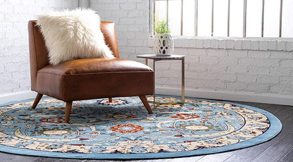 Unique Loom Espahan Collection Area Rug - Cape Cod (8'Round, Blue/ Black)