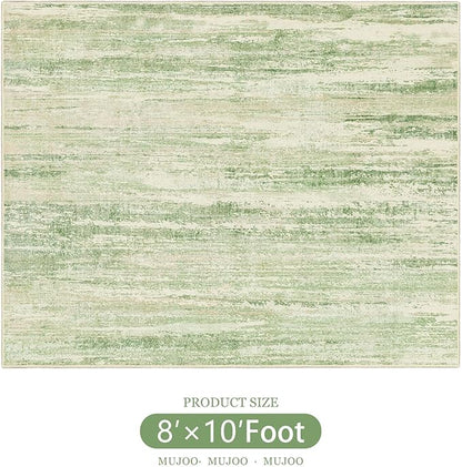 MUJOO 8x10 Area Rugs,Washable Rugs for Living Room Bedroom Dining Room,Modern Abstract Large Non Slip Carpet Indoor,Low Pile Throw Rug Accent Neutral Green
