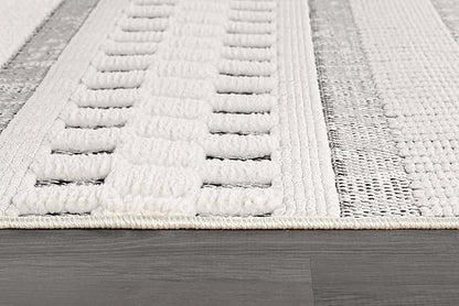 Beverly Rug Micro Loop Area Rug Gray/White 5x7 Geometric Modern Scandinavian Striped Durable Soft Indoor Rugs for Living Dining Room Office Stain Resistant Non Shedding Casual Indoor Carpet 5 x 7