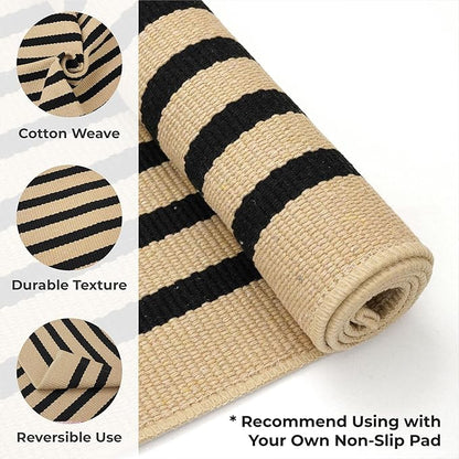 KOZYFLY Brown and Black Striped Porch Rug 2x4.3 Ft Washable Outdoor Rug Farmhouse Outdoor Doormats Front Door Rugs Striped Runner Rugs for Front Door Kitchen Hallway Bedroom Laundry Room
