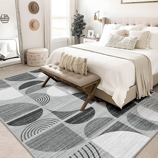 MUJOO 6x9 Area Rug,Washable Rugs for Living Room Bedroom Dining Room,Large Boho Throw Floor Carpet Non Slip Soft Modern Abstract Black and Grey