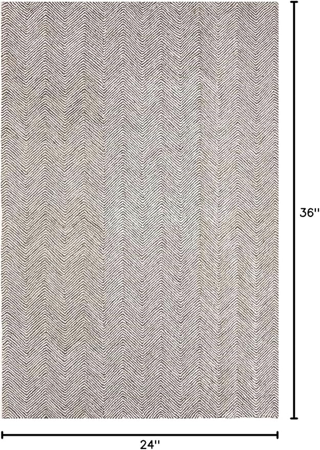 Modern Herringbone Chevron Collection Handcrafted Wool Area Rug - Durable, Zigzag Pattern, for High Traffic, Contemporary Design for Living Room, Bedroom, Dining Room Decor (Dark Olive, 2' x 3')