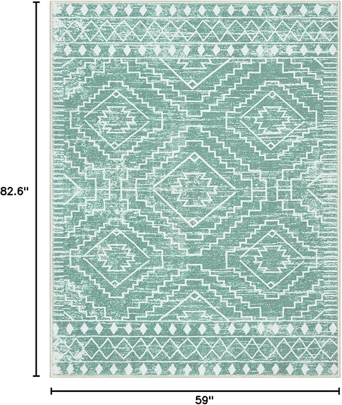Wonnitar Moroccan Sage Green Area Rugs 5x7, Washable Rugs Non-Slip Soft Large Rug for Bedroom, Non-Shedding Farmhouse Stain Resistant Floor Carpet for Bedside Playroom Dining Room (Mint Green,5'x7')