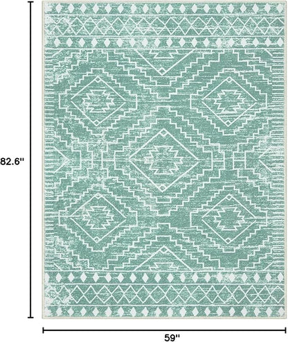 Wonnitar Moroccan Sage Green Area Rugs 5x7, Washable Rugs Non-Slip Soft Large Rug for Bedroom, Non-Shedding Farmhouse Stain Resistant Floor Carpet for Bedside Playroom Dining Room (Mint Green,5'x7')