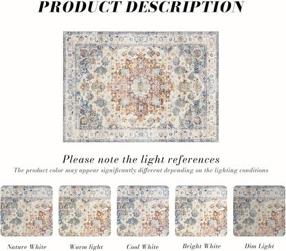 Area Rug 4×6, Vintage Boho Rug,Ultra-Soft Low Pile, Washable, Non Slip,Stain Resistant Printed Carpet for Living Room Bedrooms Playroom Office Kitchen, Blue/Red