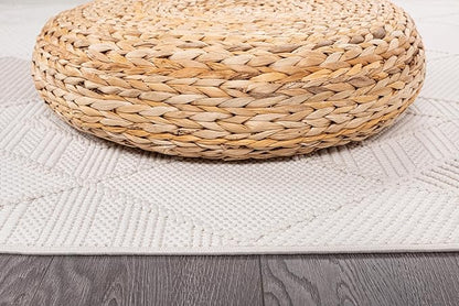 CAMILSON Micro Loop Rug 4x6 Modern Luxury Geometric Diamond Trellis Area Rugs Soft High and Low Pile Stain Resistant Easy-Cleaning Non-Shedding for Living Room Office Indoor Carpet (4 x 6 White-Beige)
