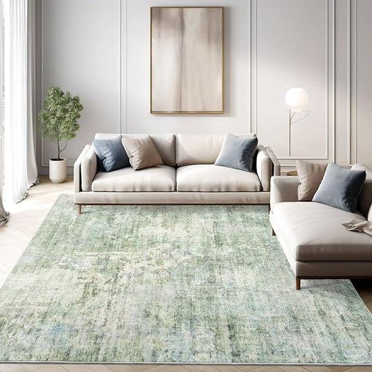 Abstract Rug 5x7 Machine Washable Area Indoor Green Low Pile Non-Slip Foldable Thin Accent Rugs for Bedroom Living Room Dining Room