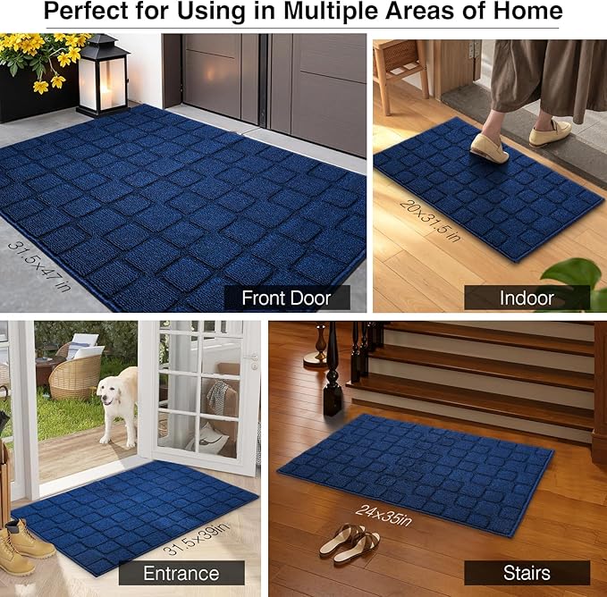 Large Front Door Mat Outside Entrance, Outdoor Indoor Door Mats for Entryway, Entrance, Entry, Patio, Waterproof Non Slip Doormat, Low-Profile, 31.5" × 47“, Navy Blue