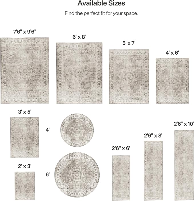 ReaLife Rugs Machine Washable Area Rug - Living Room Bedroom Bathroom Kitchen Entryway Office - Padded Low Pile Stain Resistant Premium - Boho Farmhouse Vintage - Joy - Beige Ivory 5' x 7'
