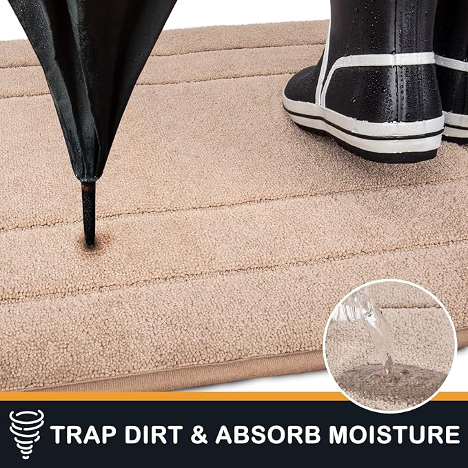 PURRUGS Dirt Trapping Door Mat 34" x 59", Non-Slip/Skid Machine Washable Entryway Area Rug, Dog Doormat, Super Absorbent Welcome Mat for Muddy Wet Shoes and Paws, Beige