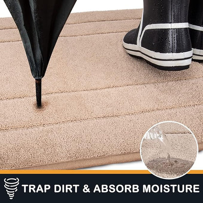 PURRUGS Dirt Trapping Door Mat 24" x 35.5", Non-Slip/Skid Machine Washable Entryway Rug, Dog Doormat, Super Absorbent Welcome Mat for Muddy Wet Shoes and Paws, Beige