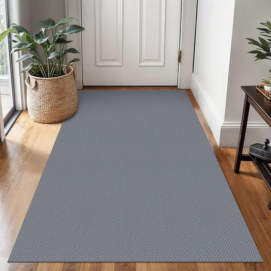 3x5 Ft Braided Area Rug Washable Rugs for Entryway Throw Rugs with Rubber Backing Boho Door Mat Indoor Entrance Cotton Kitchen Mats Woven Front Door Carpet for Foyer Living Room, Grey