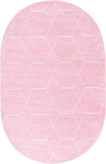 Unique Loom Trellis Frieze Collection Area Rug - Geometric (5' x 8' Oval, Light Pink/ Ivory)