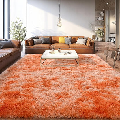 Upgrade Non-Slip Plush Rugs for Living Room, Soft Shaggy Carpets for Living Room, Fuzzy Rugs for Kids' Room, Perfect Decor for Modern Home Tie Dye Orange 6x9Feet