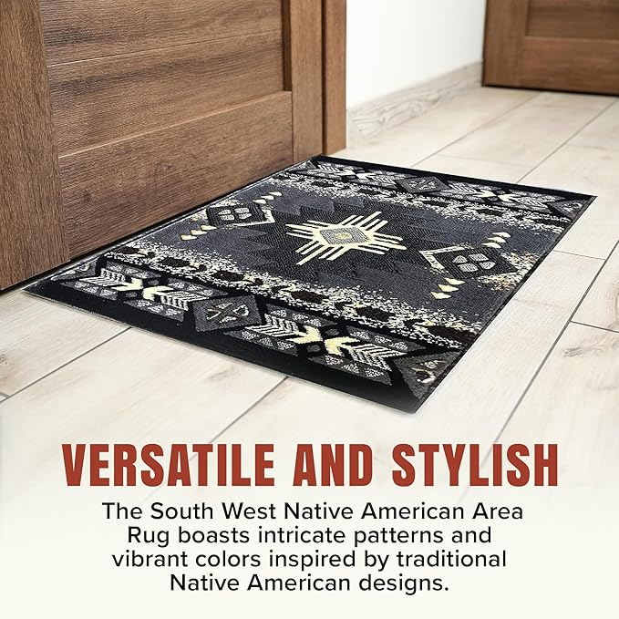 YHSF South West Native American Area Rug C318 - Easy Clean, Thick, Soft, Durable Native Tribal American Indian Inspired Rug for Bedroom/Living Room and More - Grey, 8 Feet x 10 Feet