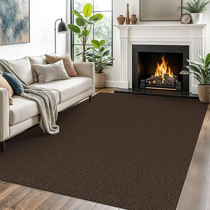 EARTHALL Washable Area Rugs 5x7 Ft Non Slip Living Room Rugs Cotton Rubber Backed Dining Room Rug Braided Bedroom Rugs Indoor Outdoor Floor Carpet for Living Room, Bedroom, Dining Room, Brown/Coffee