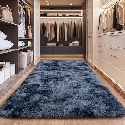 Upgrade Non-Slip Plush Rugs for Living Room, Soft Shaggy Carpets for Living Room, Fuzzy Rugs for Kids' Room, Perfect Decor for Modern Home New Blue Grey 2x6Feet