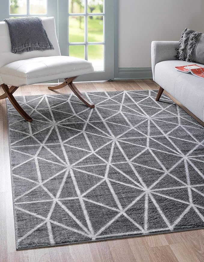 Rugs.com Lattice Trellis Collection Rug – 8' x 10' Gray Low-Pile Rug Perfect for Living Rooms, Large Dining Rooms, Open Floorplans