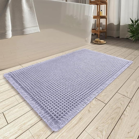 AMOAMI Upgraded Waffle Bath Mat, Super Absorbent Non Slip Bath Mats for Bathroom Floor, Machine Washable Bathroom Rugs with Tassels, Rubber Backed Bathroom Mats, Ultra Soft, 17" x 24",Purple