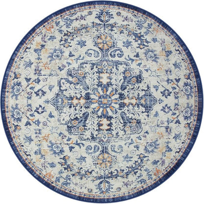 Lahome Bohemian Washable Round Rugs 6ft, Large Circle Rug for Living Room Bedroom, Soft Non-Slip Non-Shedding Loe Pile Printed Indoor Carpet for Kitchen Dining Room Office, Blue Purple/Multi