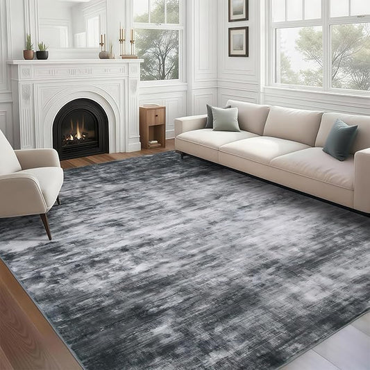 WILLSUN Washable Area Rugs, 8x10 Non-Slip Boho Large Area Rugs for Living Room, Bedroom, Machine Washable Vintage Rug, Indoor Floral Print Carpet for Home Decor, Kid & Pet Friendly Mat