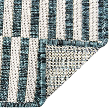 Unique Loom Outdoor Striped Collection Area Rug - Striped (2' x 6' 1" Runner, Teal/Ivory)