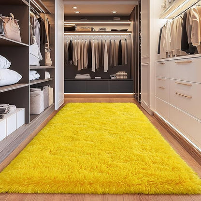 Fluffy Area Rugs for Living Room, Soft Shaggy Carpets for Living Room, Upgrade Anti-Slip Fuzzy Rugs for Kids' Room, Perfect Decor for Modern Home Yellow 2x6 Feet