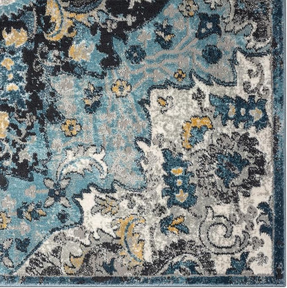 LUXE WEAVERS Moroccan Blue 5x7 Medallion Area Rug for Living Rooms