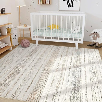 Nakagishi Area Rug Living Room Rugs: 4X6 Machine Washable Boho Large Neutral Farmhouse Stain Resistant Moroccan Indoor Floor Carpet for Bedroom Nursery Dorm Dining Room Home-Multi Color