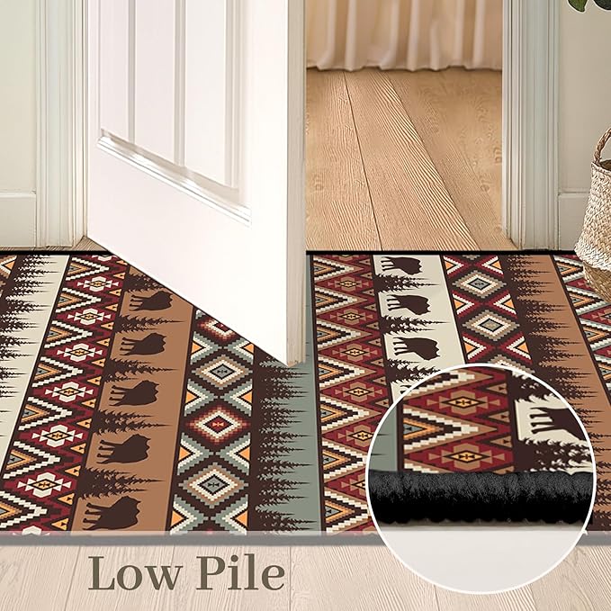 Rustic Cabin Wildlife Entrance 2x3 Rug,Bear Moose Deer Country,Farmhouse Door Mat Indoor Throw Rugs Small Entryway Rug Doormat Washable Non Slip Vintage Floor Carpets Mat for Front Door,Bedroom