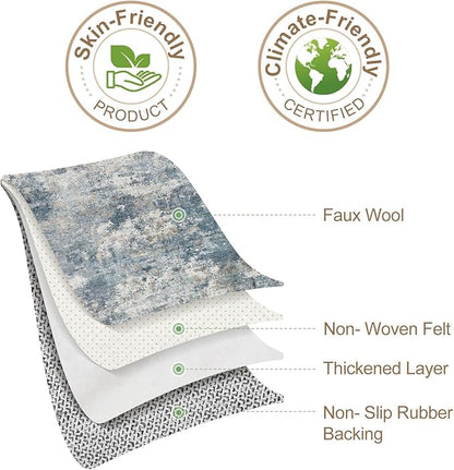 Nakagishi 9x12 Area Rugs Living Room: Washable Abstract Large Neutral Soft Rug Stain Resistant Modern Indoor Floor Non-Slip Carpet for Bedroom Nursery Kids Playroom Office Dining Room Dorm-Blue Brown