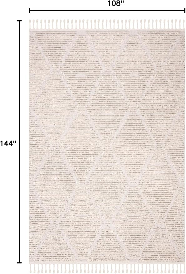 SAFAVIEH Marrakech Collection Area Rug - 9' x 12', Beige, Moroccan Boho Tribal Tassel Design, Non-Shedding & Easy Care, Ideal for High Traffic Areas in Living Room, Bedroom (MRK517C)