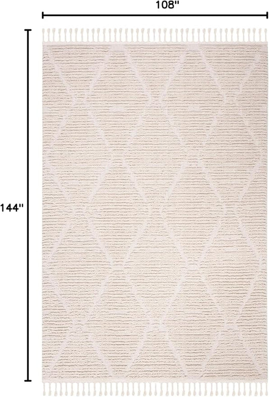 SAFAVIEH Marrakech Collection Area Rug - 9' x 12', Beige, Moroccan Boho Tribal Tassel Design, Non-Shedding & Easy Care, Ideal for High Traffic Areas in Living Room, Bedroom (MRK517C)