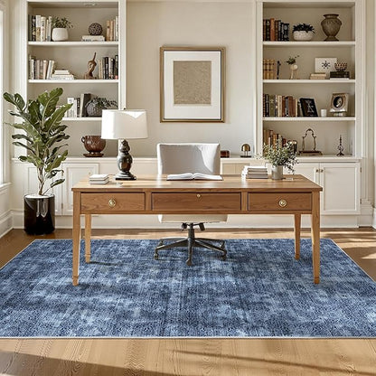 WITSHOCK 5x7 Area Rugs for Living Room: Machine Washable Non Slip Modern Abstract Carpet - Low Pile Print Rug for Bedroom Dining Room - Stain Resistant for Household - Pet Owners (Blue White)