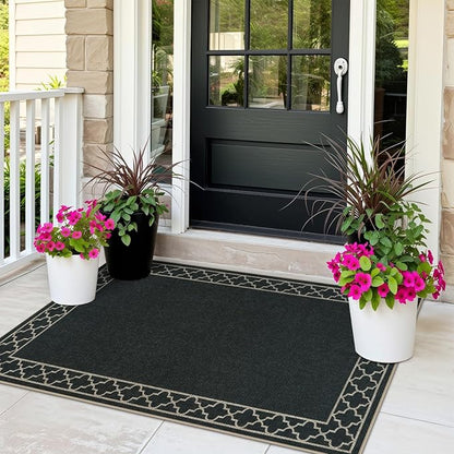 OJIA Easy Jute Front Door Mats Black Outdoor Rug 3x5, Washable Entryway Rug Indoor Doormat Bordered Indoor Outdoor Rugs Non-Slip Entry Rugs Farmhouse Area Rug for Porch Kitchen Living Room