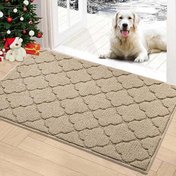 Timo Entryway Rug, Door Mats 24"x36" Rubber Backing Non Slip Absorbent Indoor Doormat, Machine Washable Resist Dirt Low Profile Door Mat, Front Door Rugs Indoor for Muddy Wet Shoes, Beige