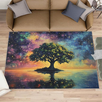 6x9 Tree of Life Living Room Rug - Galaxy Tree Bedroom Carpet, Dreamlike Starry Sky Classroom Rug for Carpet Boy Bedroom Office Nursery Hardwood Home Decor