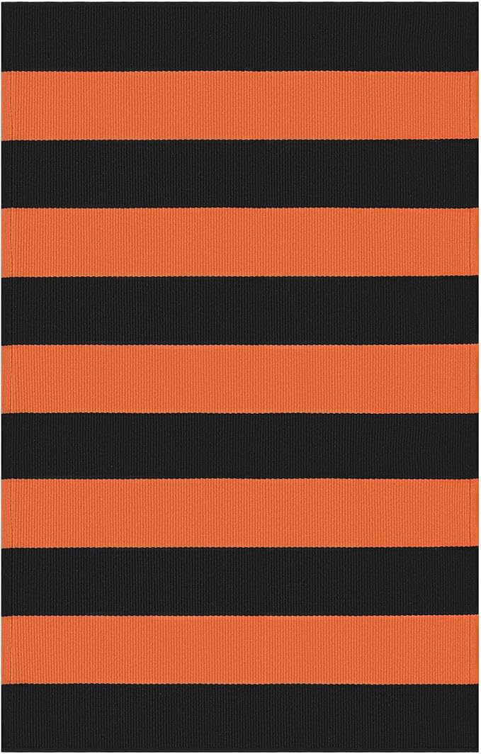 KOZYFLY Striped Rug 27.5x43 Inches Orange and Black Halloween Fall Front Door Rug Hand Woven Area Rugs Washable Outdoor Doormats Indoor Entrance Mat for Front Porch Kitchen Entryway Patio Holiday
