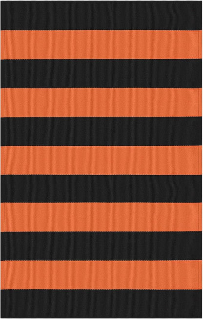 KOZYFLY Striped Rug 27.5x43 Inches Orange and Black Halloween Fall Front Door Rug Hand Woven Area Rugs Washable Outdoor Doormats Indoor Entrance Mat for Front Porch Kitchen Entryway Patio Holiday