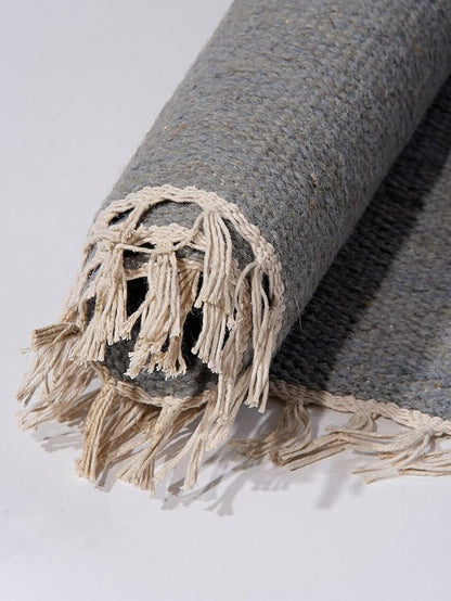 Rugsotic Carpets Hand Woven Flat Weave Kilim Wool ECO-Friendly Area Rugs - 10'x10', Square Shape, Silver Color, Solid Plain Design, Low Pile Handmade Area Rugs for Living Room, Bed Room (D00111)