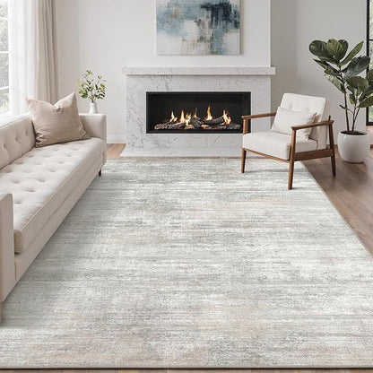 Bavni Washable Rug, Soft Abstract Rugs Non-Slip, Thin Foldable 3x5 Rug, Modern Stain Resistant Area Rug for Living Room, Kitchen, Bedroom, White/Grey
