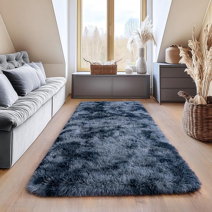 Upgrade Non-Slip Plush Rugs for Living Room, Soft Shaggy Carpets for Living Room, Fuzzy Rugs for Kids' Room, Perfect Decor for Modern Home New Blue Grey 2x6Feet