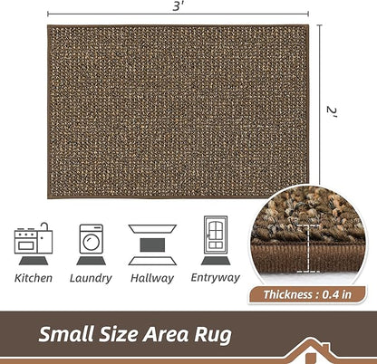BEQHAUSE 2x3 Entryway Rug Indoor Door Mat Non-Slip Washable, Hallway Rugs Absorbent & Stain Resistant Hall Carpet Runner Rugs for Entryway, Front Door Floor Mats Laundry Room Rugs for Entry, Brown
