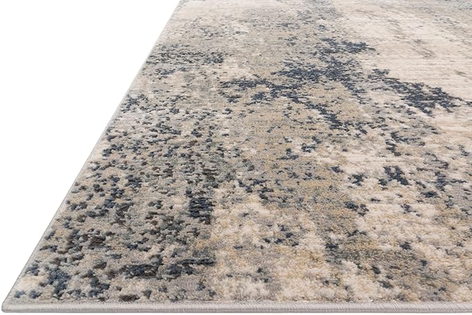 Loloi Teagan Collection TEA-07 Natural/Denim 5'-3" x 7'-6" Area Rug, Large, Soft Neutral Rug, High-Traffic for Living Room, Bedroom, Home Office, Dining Area
