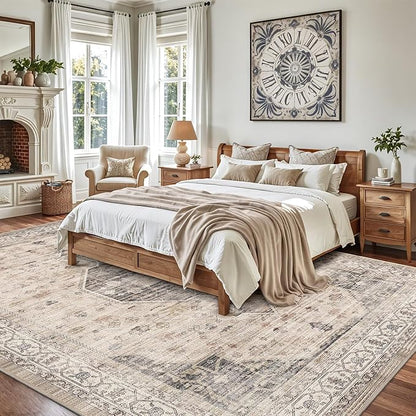 LUMI 8x10 Washable Area Rug for Living Room, Ultra Soft Traditional Rugs Non Slip with Rubber Backing, Low Profile, High Traffic, Stain Resistant Carpets, Ideal for Bedroom, Dining Room, Indoor