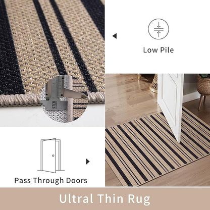 Tangsoo Stripe Easy Jute Rug,Ultra Thin 2x3 Outdoor Rug for Entryway,Non-Slip Washable Small Rug Modern Front Door Mat Throw Carpet for Kitchen Bedroom Porch Doorway